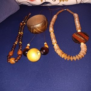 3 Wood Necklaces 1 bracelet
